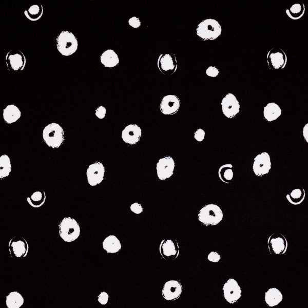 Monochrome Round Brush Strokes Print Spandex