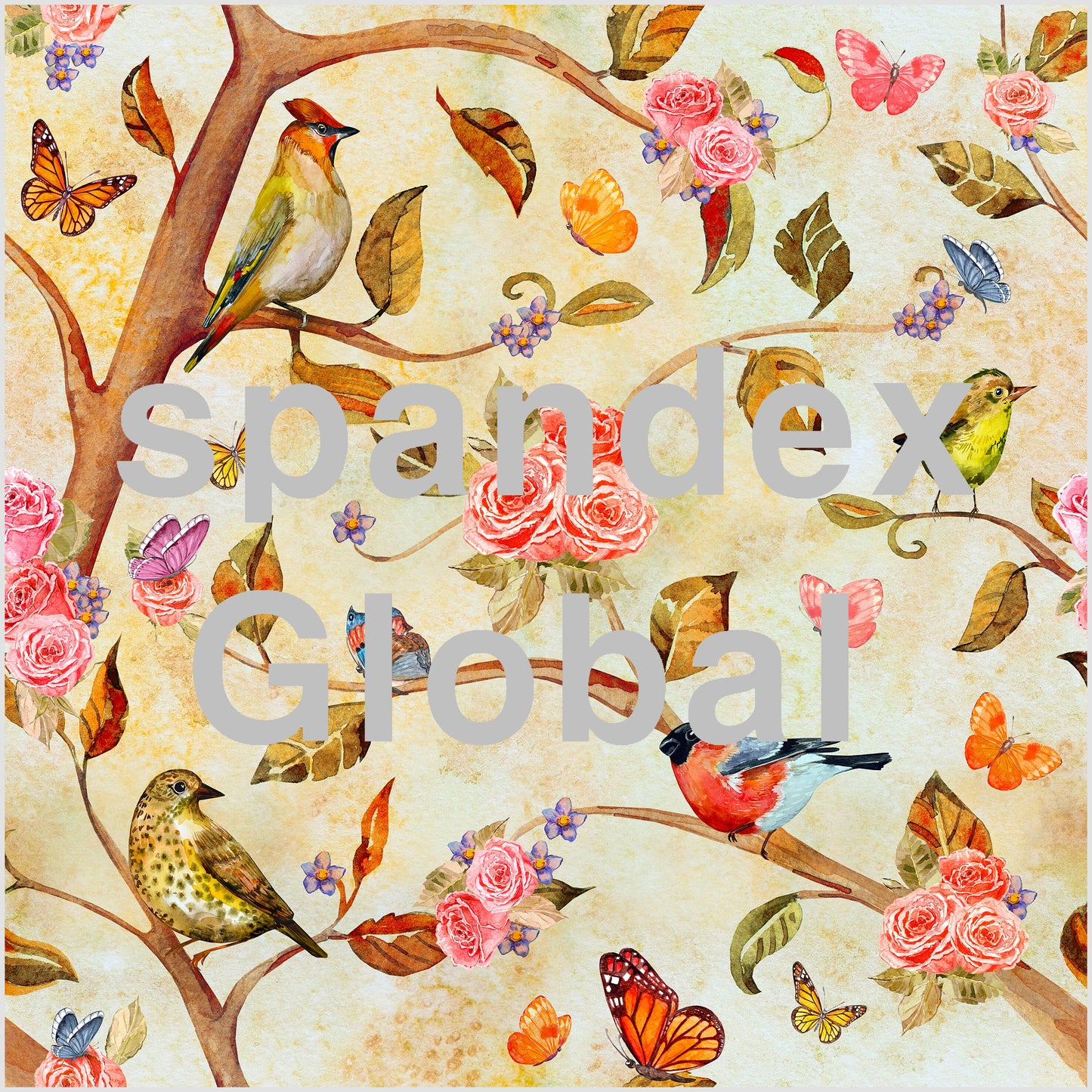 Vintage Garden Birds and Butterflies Spandex