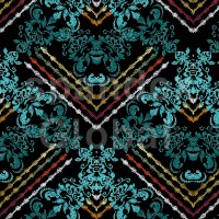 Blue Damask And Chevron Pattern